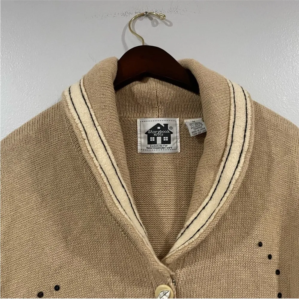 Storybook Knits Floral Contemporary Knit Long Cardigan Sweater Medium M Tan - Image 4