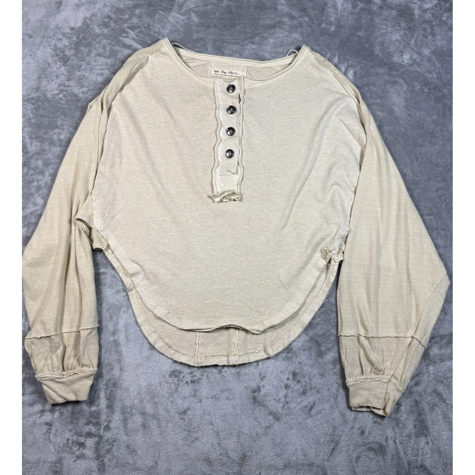 Free People‎ We The Free Shirt Womens Small Beige Starshine Henley Button Top - Image 2