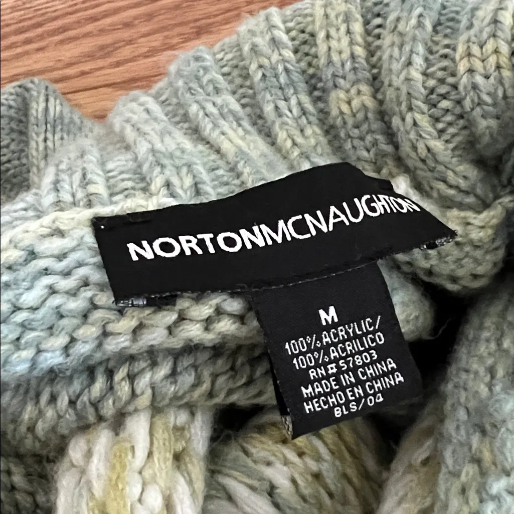 Norton Mcnaughton Fair Isle Blue Green Turtleneck Sweater Fall Cozy Medium - Image 8