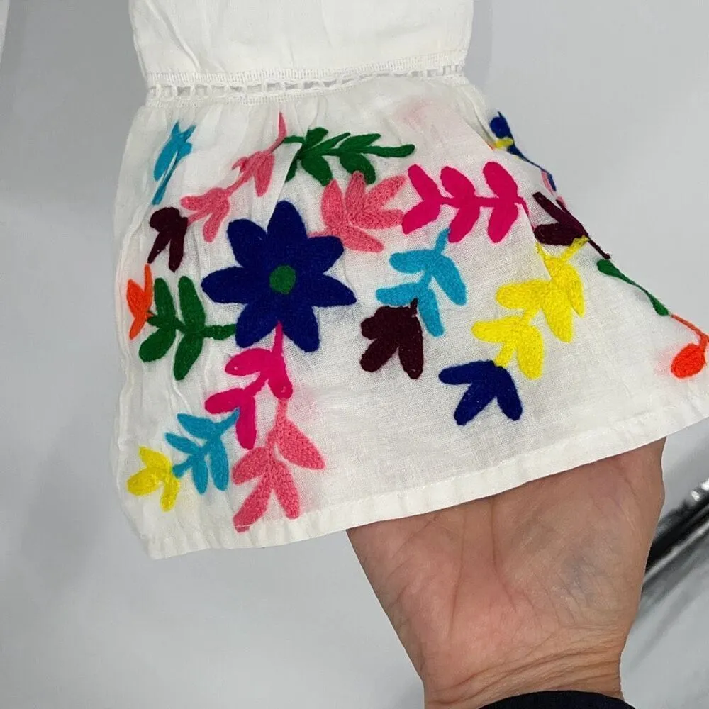 Debbie Katz Womens Embroidered‎ Fluted Sleeve Maui Boho Tunic White Small NWOT - Image 6