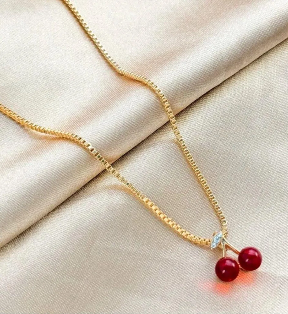 Cherry Pendant Necklace Gold - Image 2