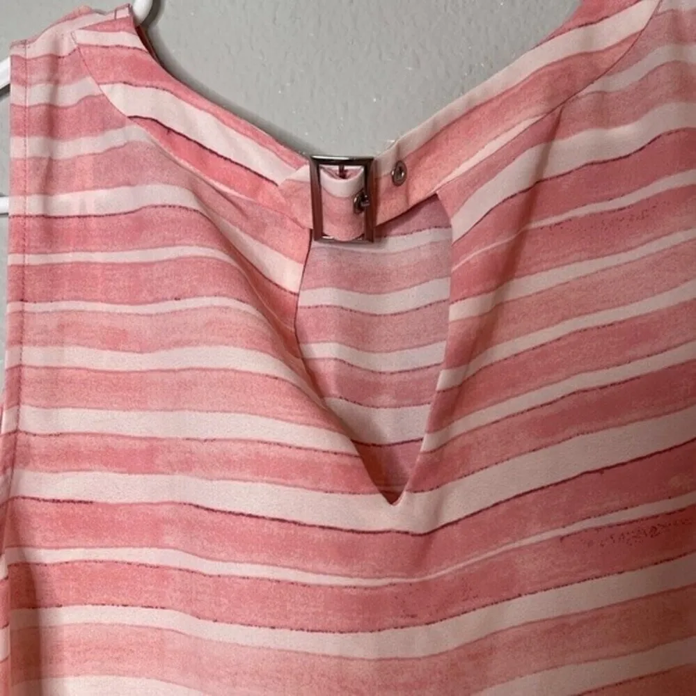 Vince  Women Coral Chiffon Blouse Sleeveless Asymmetrical Hem Back Buckle S - Image 6