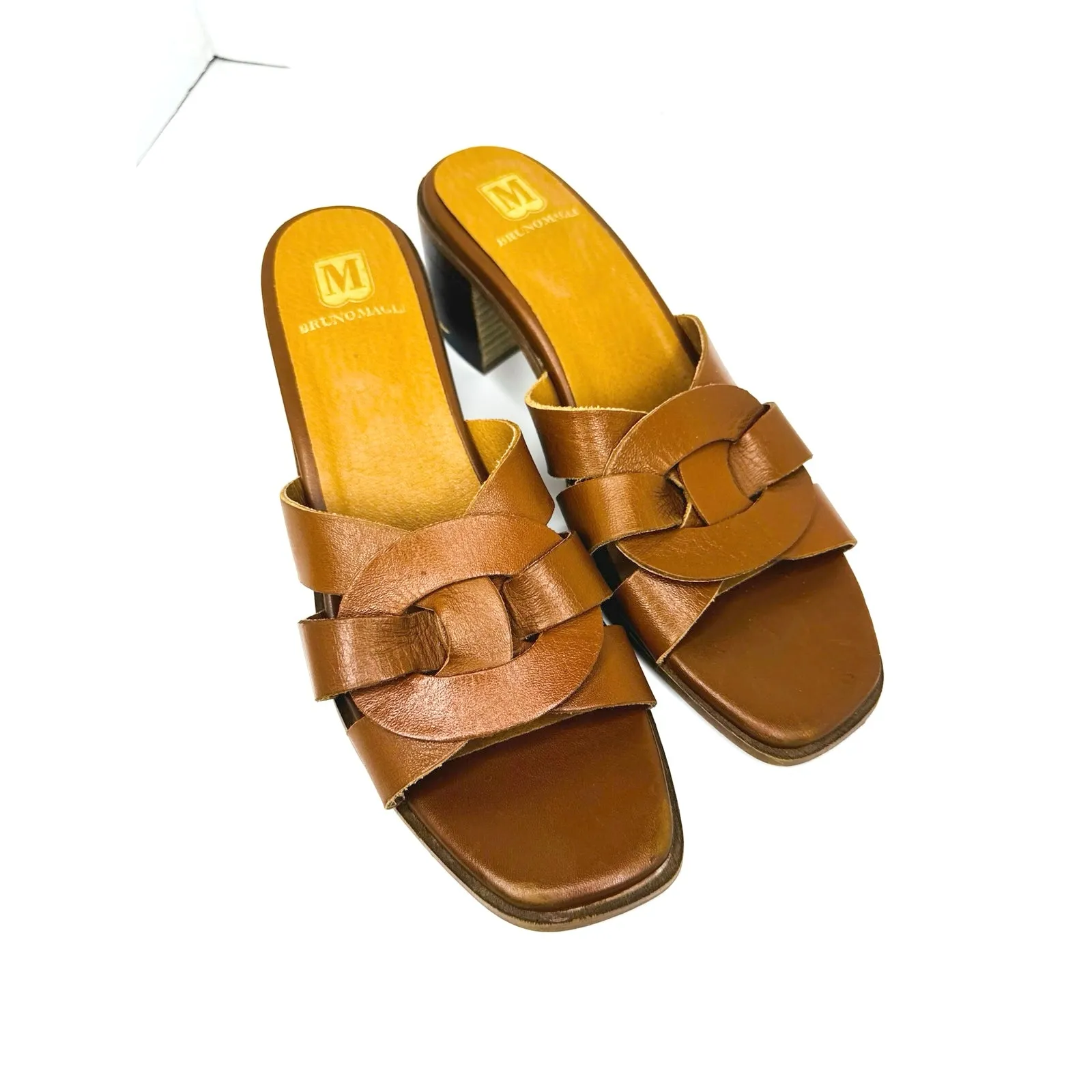 Bruno Magli Retro Classic Leather in Rich Cognac Block Heel Slide Sandals 40 Brown Size 9 - Image 5