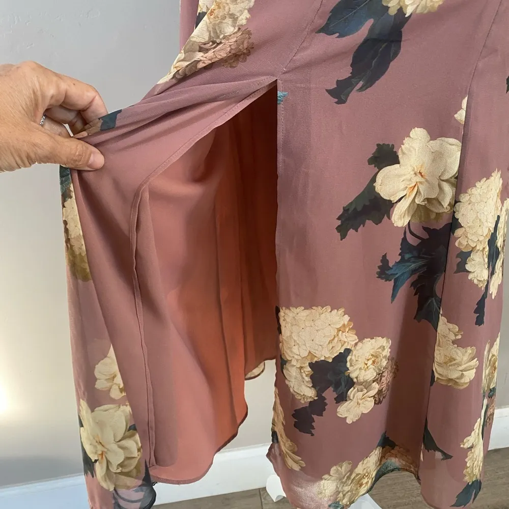 Wilfred Genoa mauve brown smocked side slit floral midi dress Small Purple - Image 10