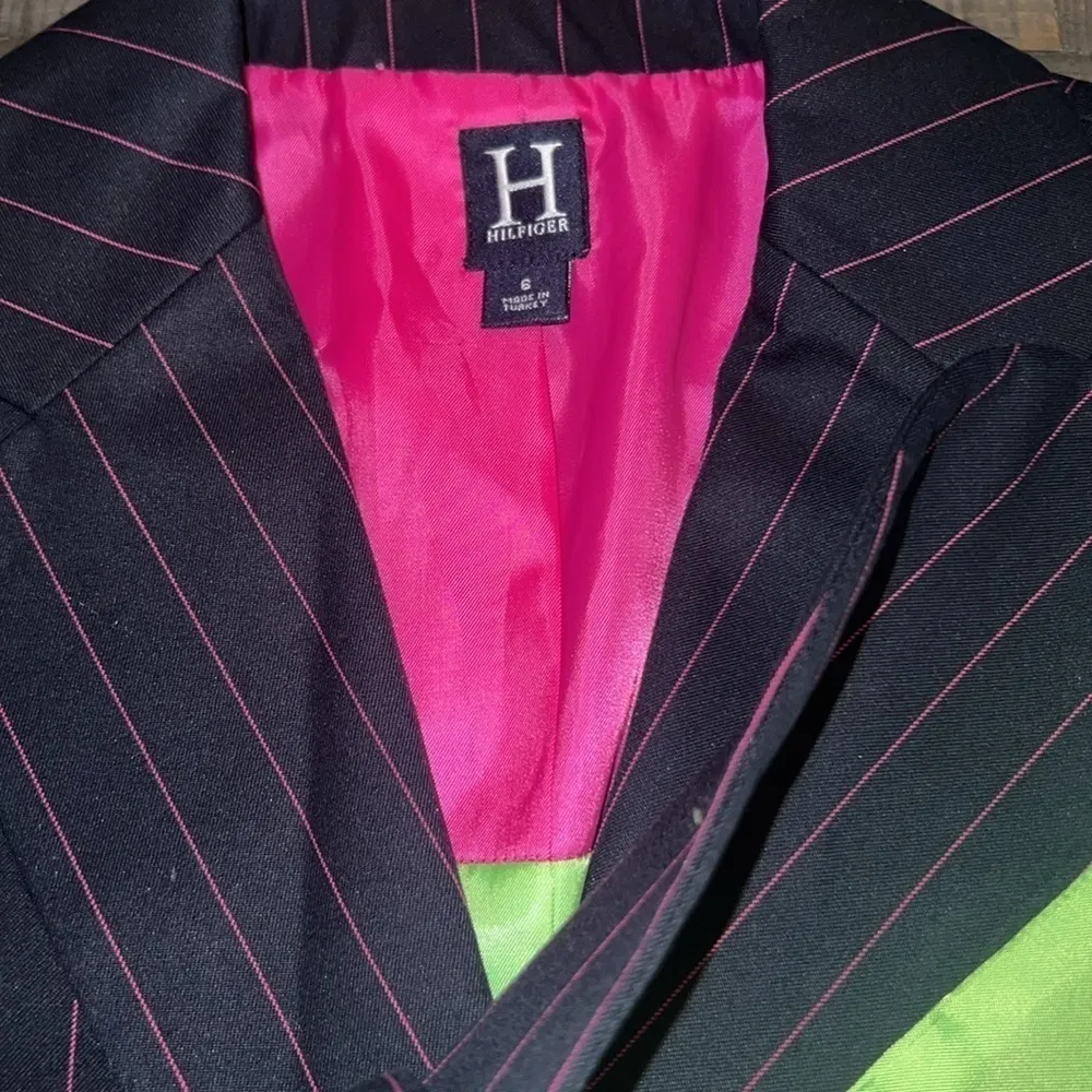 Tommy Hilfiger Women‎ Striped Blazer Jacket Navy Pink Pinstripe Size 6 - Image 3