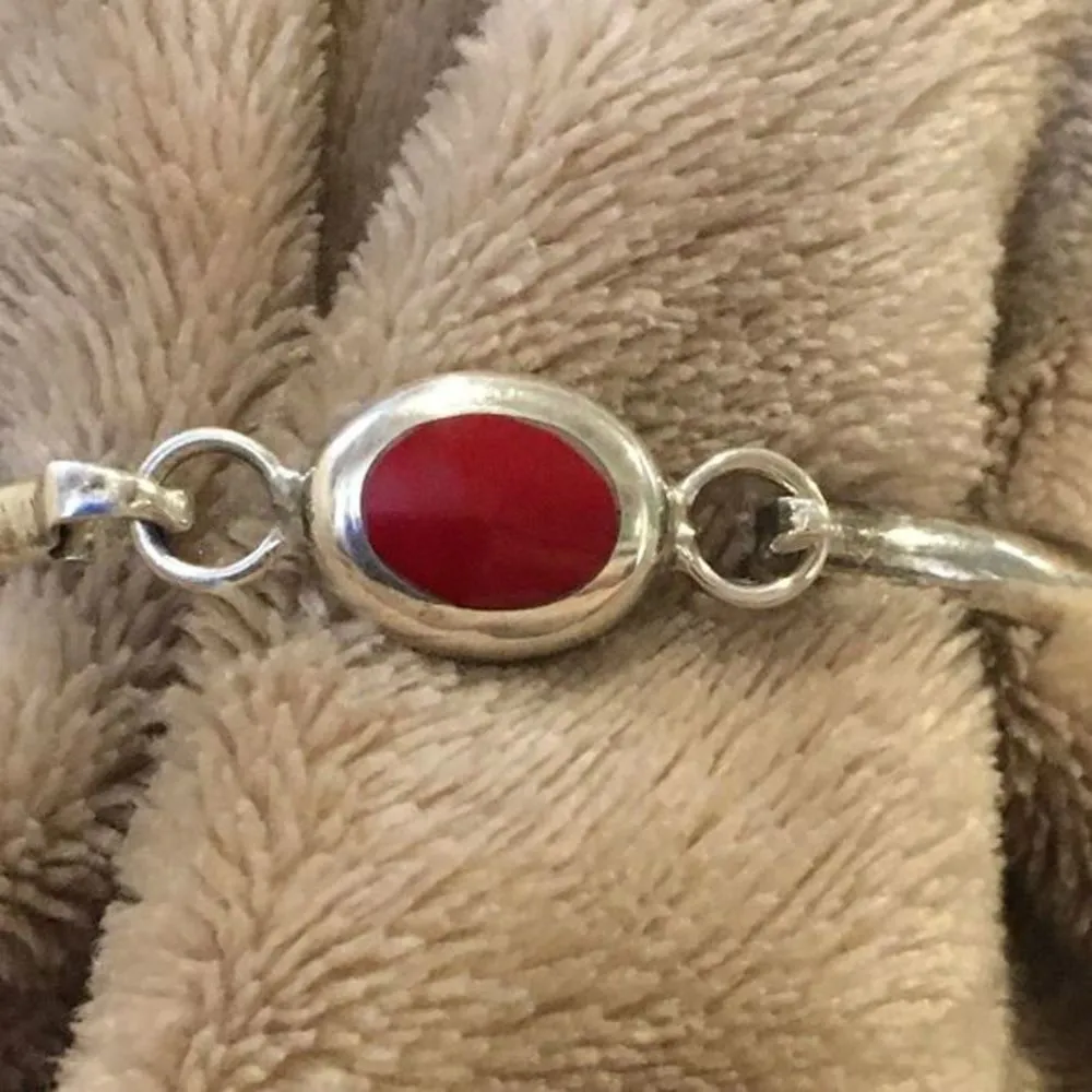 TAXCO Sterling Silver Red Jasper Cabochon Accent Bracelet - Image 3