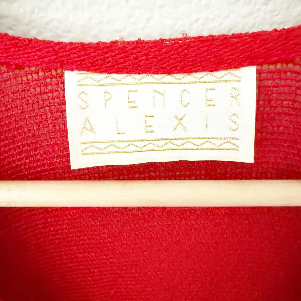 SPENCER ALEXIS | Vintage Red Textured Black Drapey Faux Wrap Formal Gown | 10 - Image 5