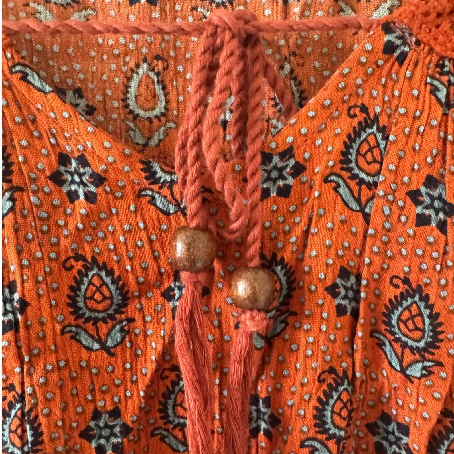 Anthropologie sz S Womens Patrons of Peace Crochet Tassle Flare Sleeve Top Boho - Image 4