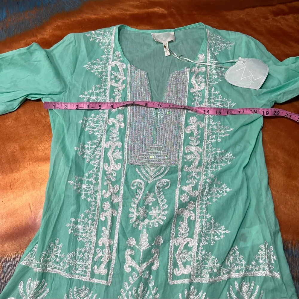 NWT Z & L Europe Embroidered Sequined Tunic top resort swim coverup White Size M - Image 7
