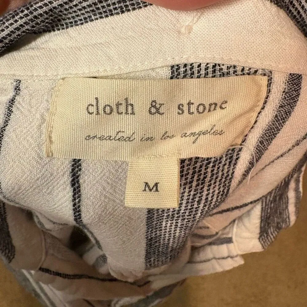 Cloth & Stone Anthropologie linen blend gray white‎ stripe tie front blouse size - Image 4