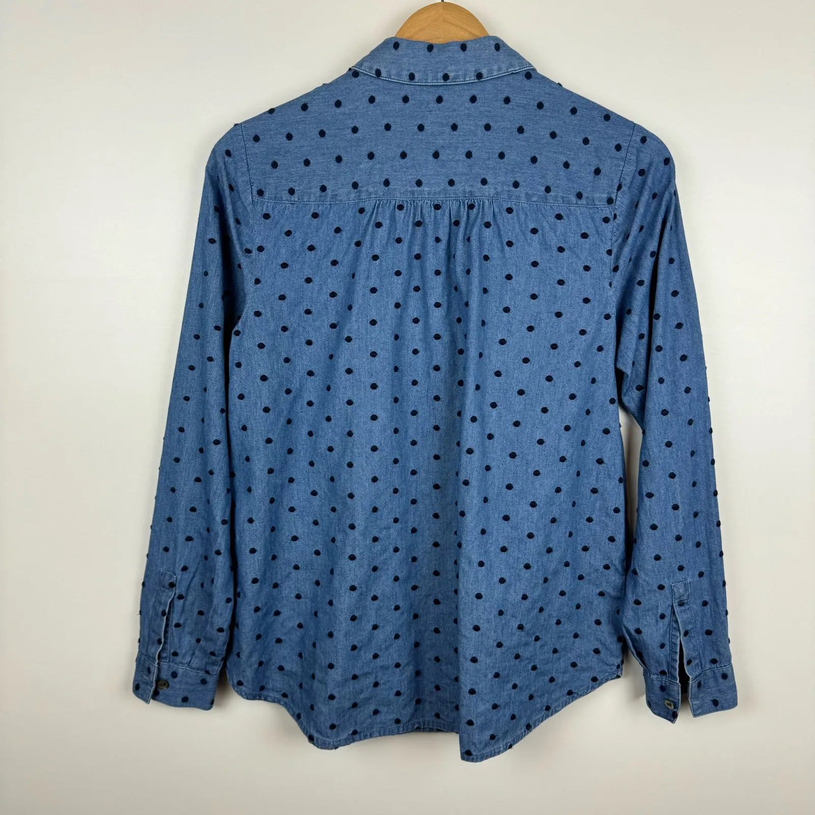 J Jill Denim Womens Button‎ Up Shirt in Westerly Wash/Navy Blue Polka Dot Sz XS - Image 9