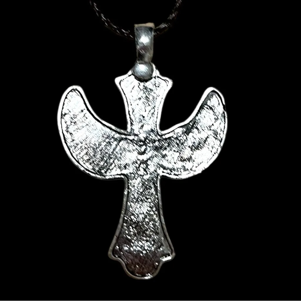 Silver Angel Wing Cross Pendant Necklace. Unisex - Image 3