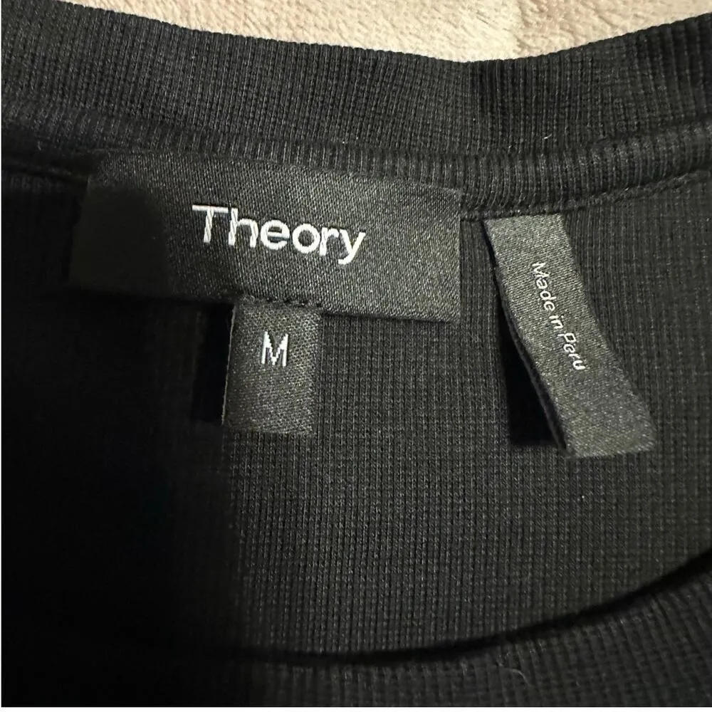 Theory Ribbed Long-Sleeve Top Size Medium Black Stretch Pima Cotton Basic Shirt - Image 4