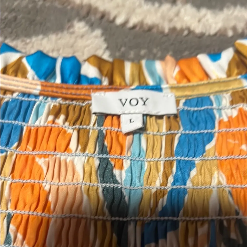 Voy Blue and Orange Tiered Ruffled dress new boutique dress Size L - Image 4