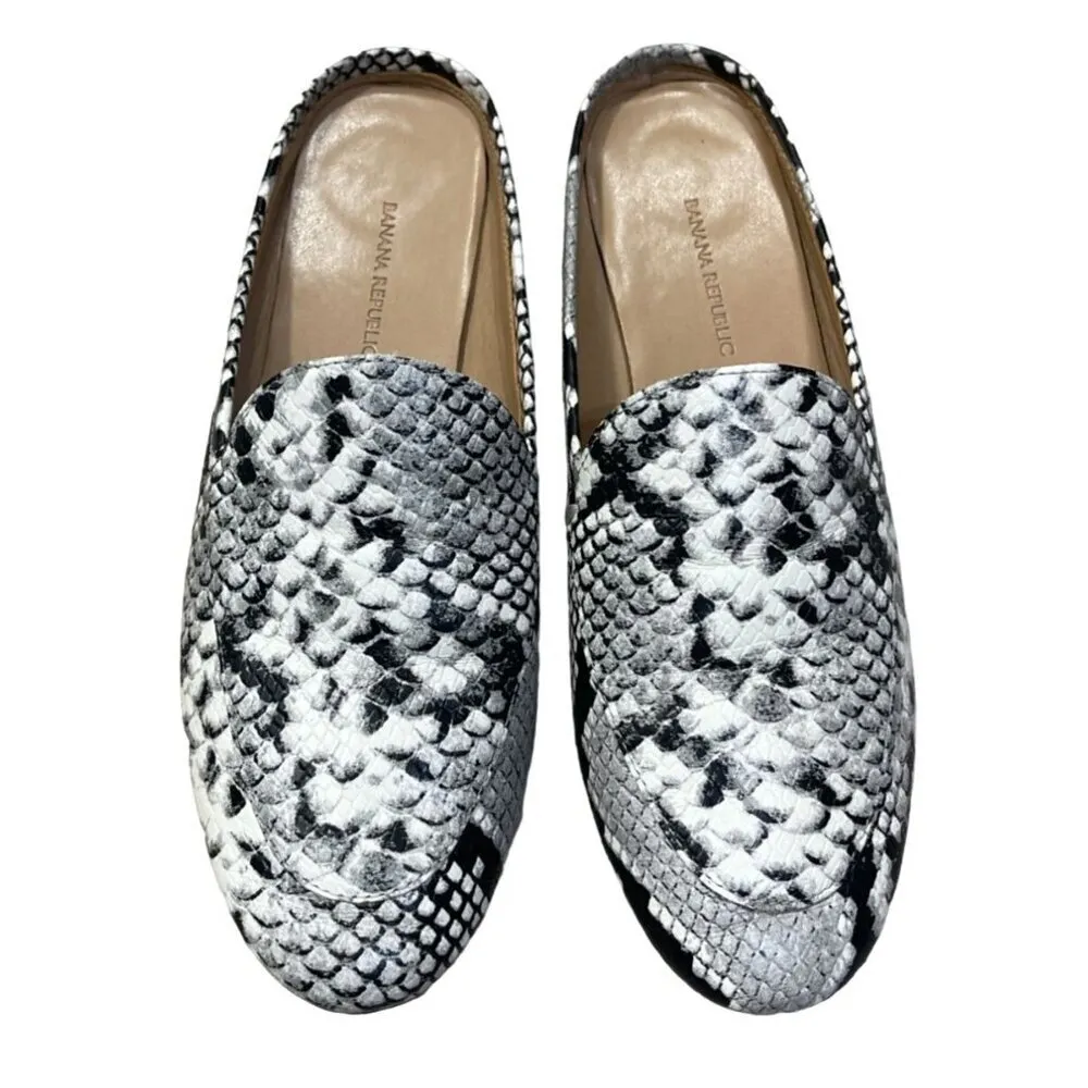 Banana Republic Faux Snakeskin Mule Shoe Slip-On Black White Gray Size 8 - Image 3