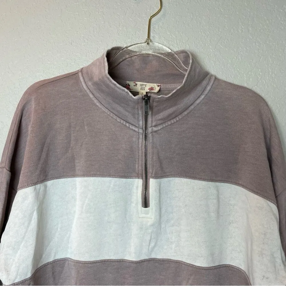 HIPPIE ROSE Lilac & White Varsity Quarter Zip Sweatshirt Size L - Image 6