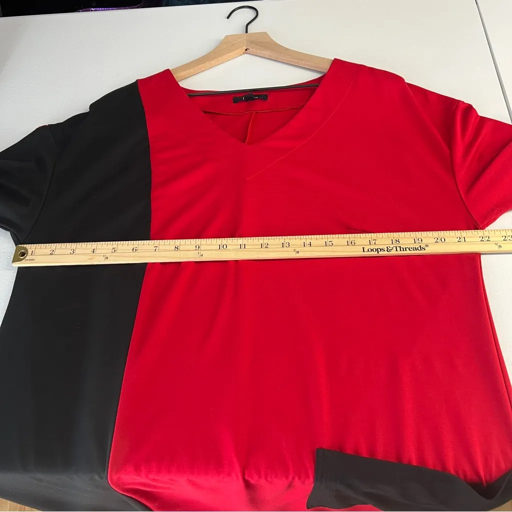 Crazy Line Lagenlook Red & Black Colorblock Patch Pocket V - Image 11