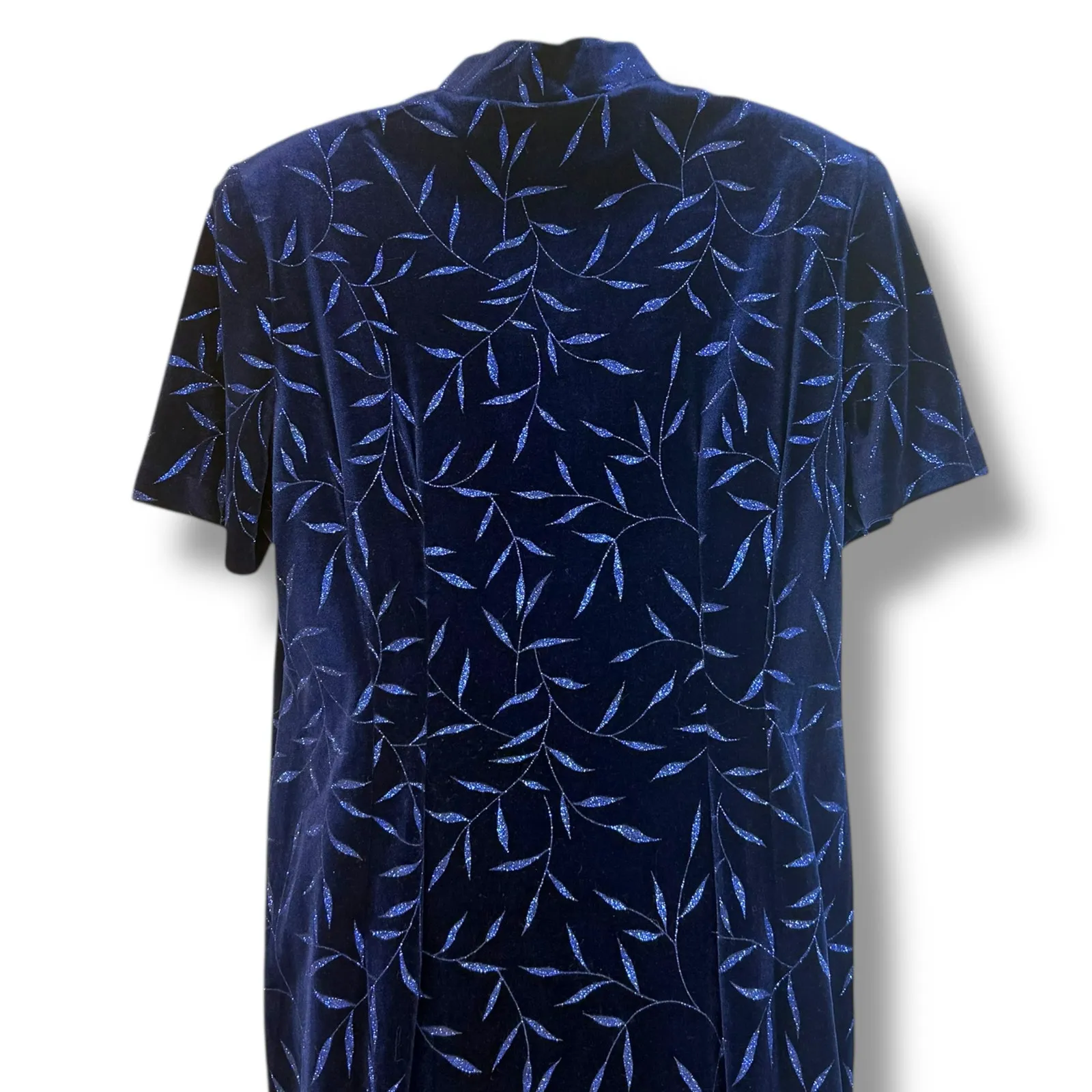 Another Thyme Blue Velvet Maxi Dress Glitter Leaf Pattern Vintage 18 Large 8 - Image 7