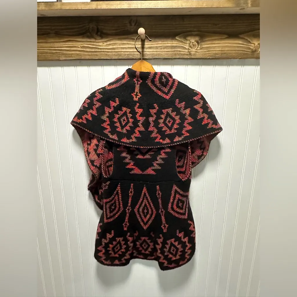 JohnPaulRichard Open Front Sleeveless Cardigan Vest Sz M Tribal Aztec Black Size M - Image 2