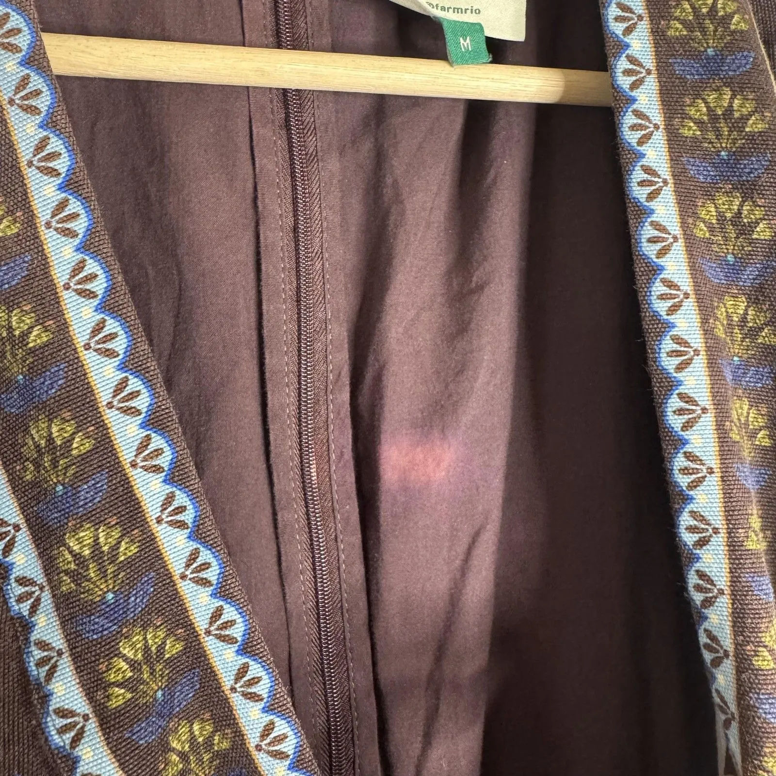 Farm Rio Jumpsuit Womens Medium Brown Blue Floral Belted Long Sleeve V Neck Boho - Image 10