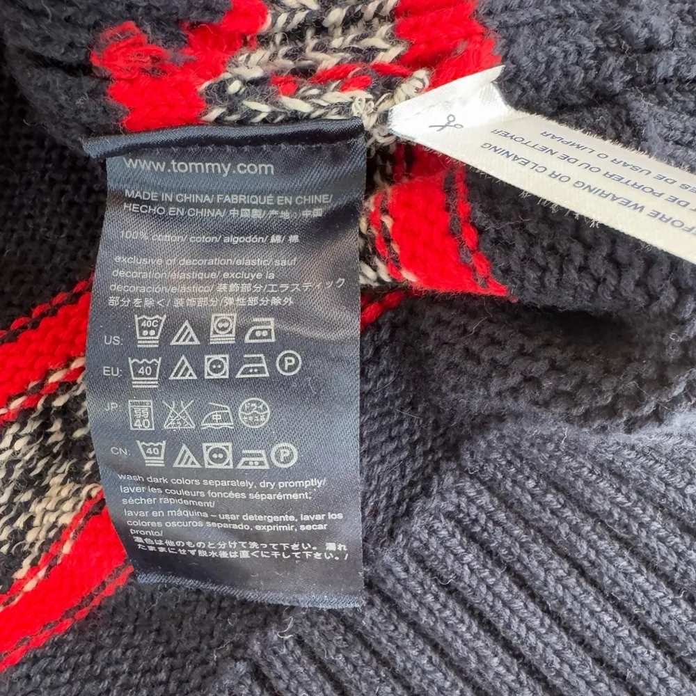 Tommy Hilfiger Navy Blue White Red Striped Cable Knit Crewneck Sweater Sz Large - Image 11