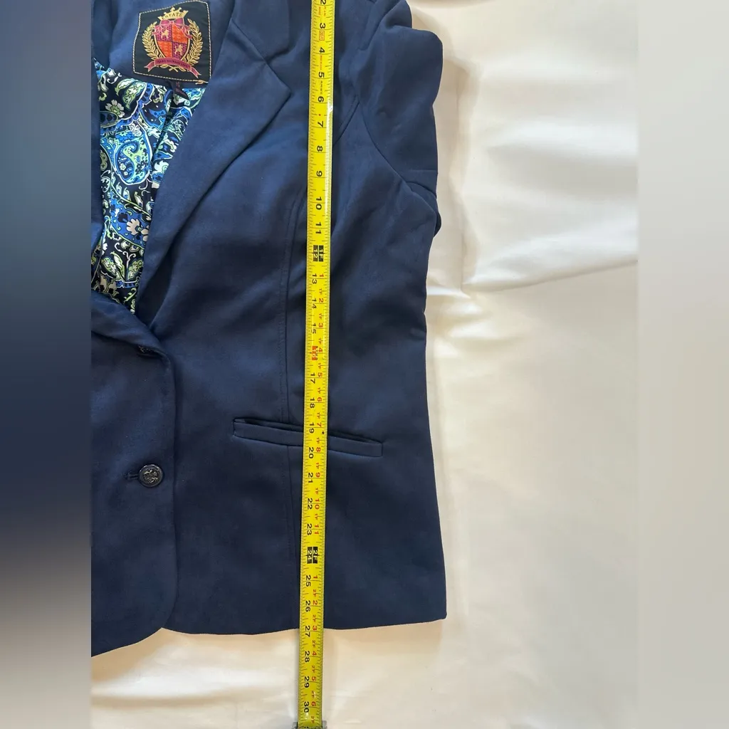 isaac mizrahi Blue faux suede blazer with Paisley liner women’s size large - Image 9