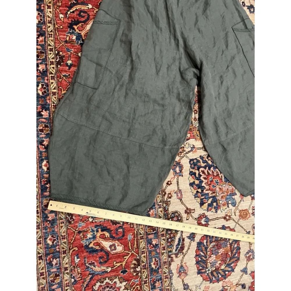 Vintage Blue Fish Pure Linen Lagenlook Green Barrel Baggy Pull On Pant Size 0 - Image 9