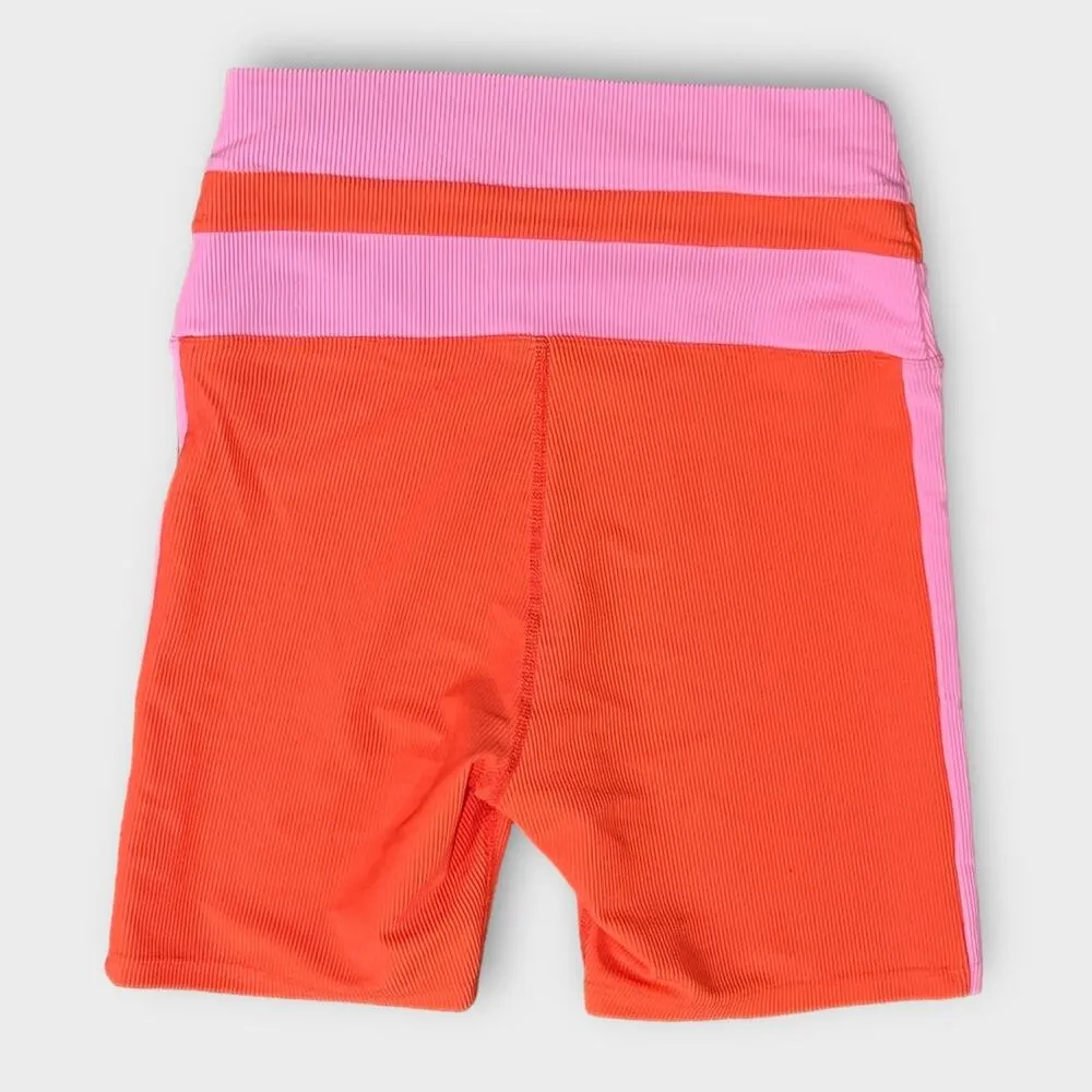 Beach Riot Samantha Rib Colorblock Bike Shorts in Coral Beach Size Medium - Image 4
