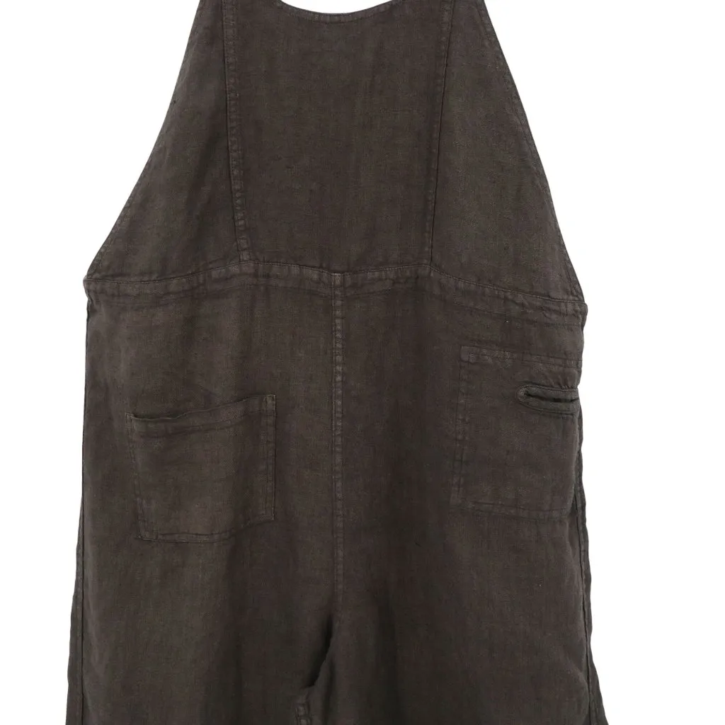 New Cynthia Ashby Linen Dark Brown Black Wide Leg Overalls Small - Image 3