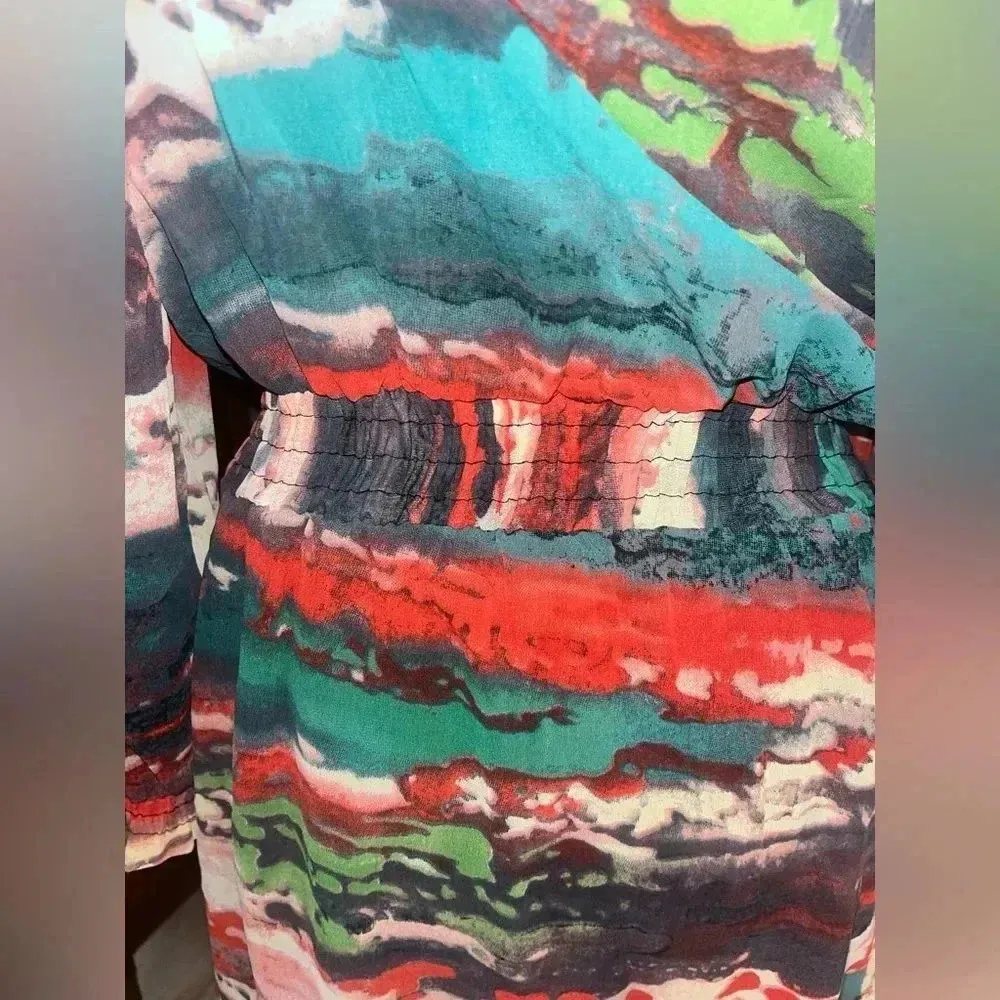 NEW R Cinco Ranch Off Shoulder Abstract Print Elastic Waist Dress S Boho Red - Image 10