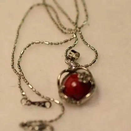 18k Gold Plated Stamped Filigree Flower Red Stone Dainty Delicate Necklace - Image 3