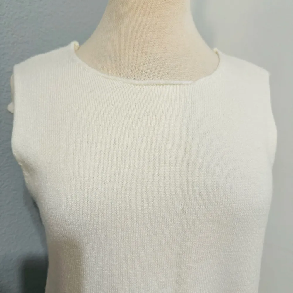 Zara Women Ecru Sleeveless Back Tie 100% Wool Midi Round Neck Cozy Dress Sz M - Image 7