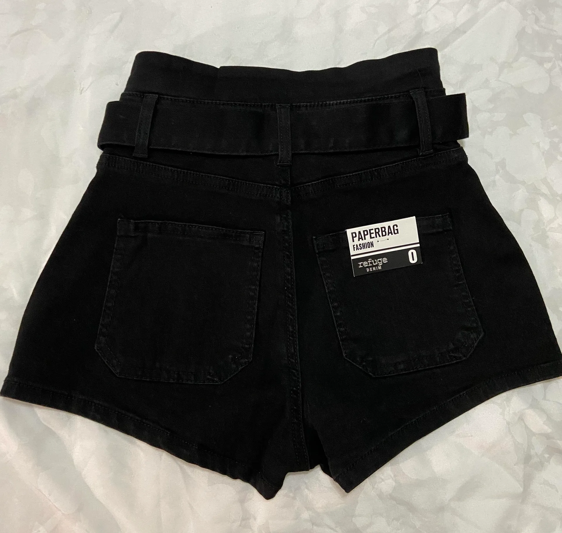 Black High Rise Paper Bag Denim Shorts Size 0 - Image 5