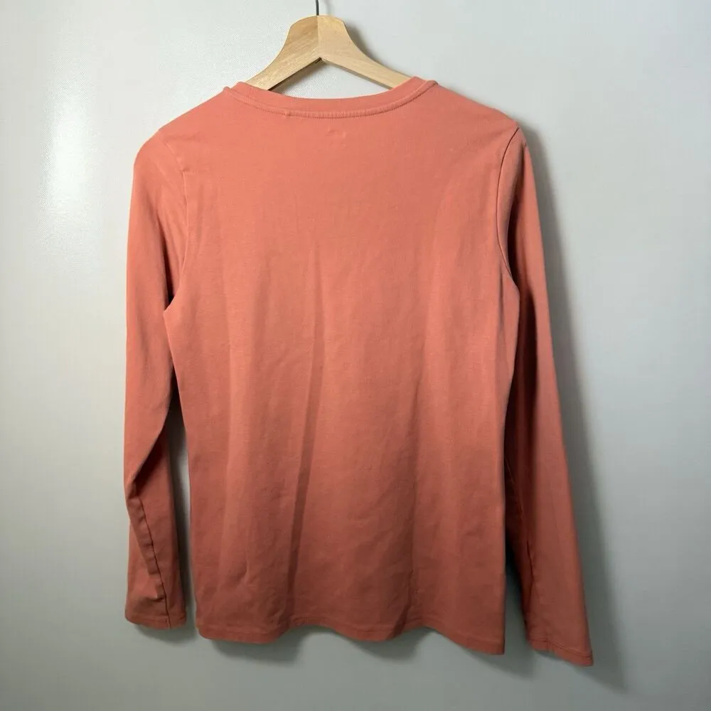 UNIQLO T-Shirt Women L Coral Supima Long Sleeve Tee Layer Crew Basic Quality - Image 2