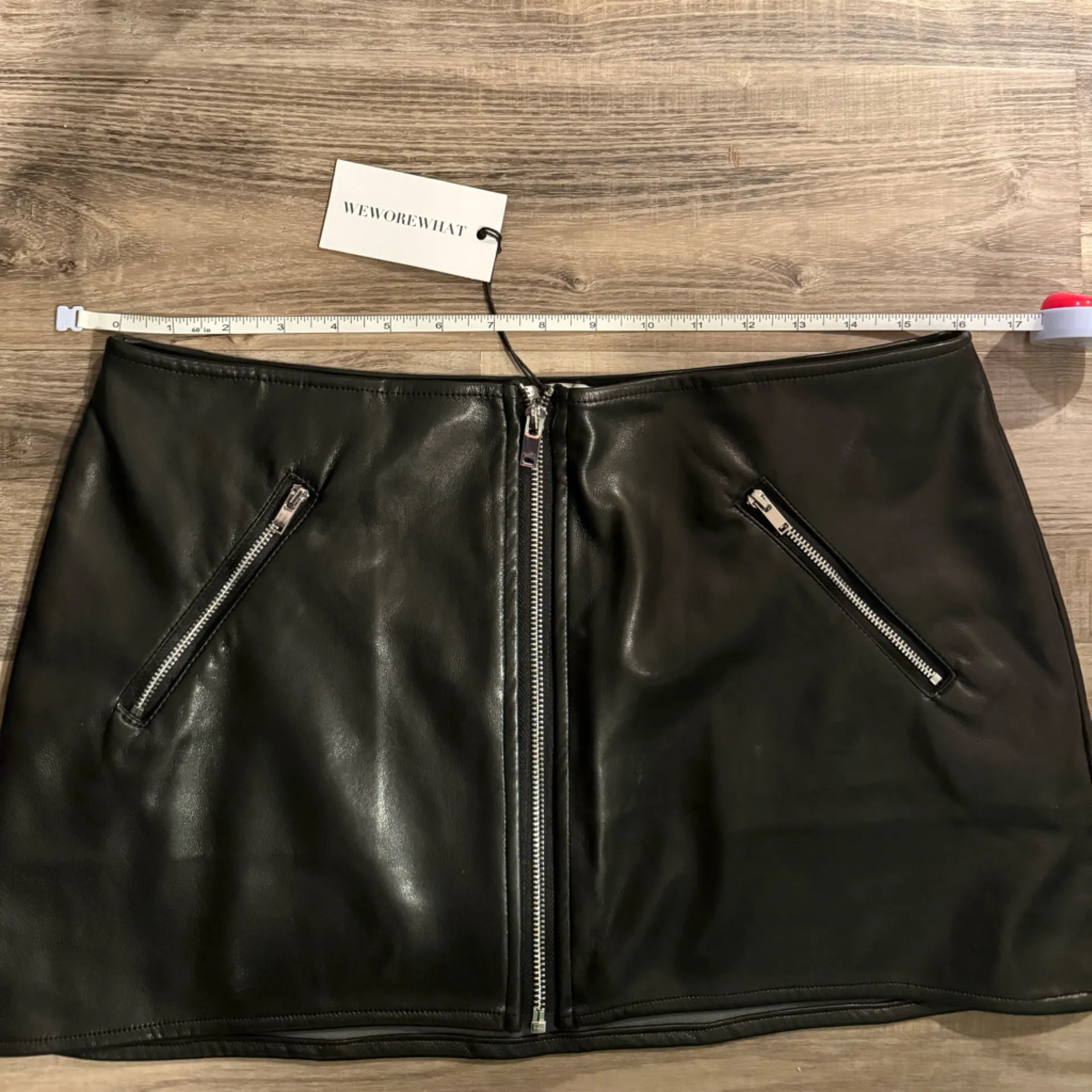 We Wore What Black Vegan Leather Mini Skirt with Silver Zipper - Image 2