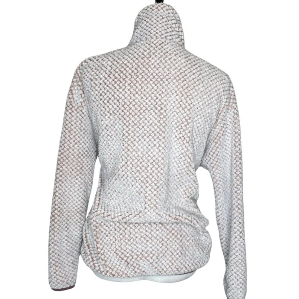 St. John’s Bay Women Maroon and White Sherpa Pullover Faux Fur Teddy Chenille - Image 3