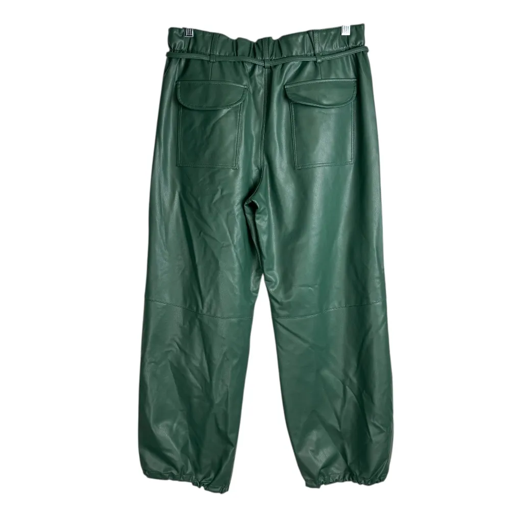 Pilcro Anthropology Faux Leather Parachute Barrel Pants Sz Small Green - Image 6
