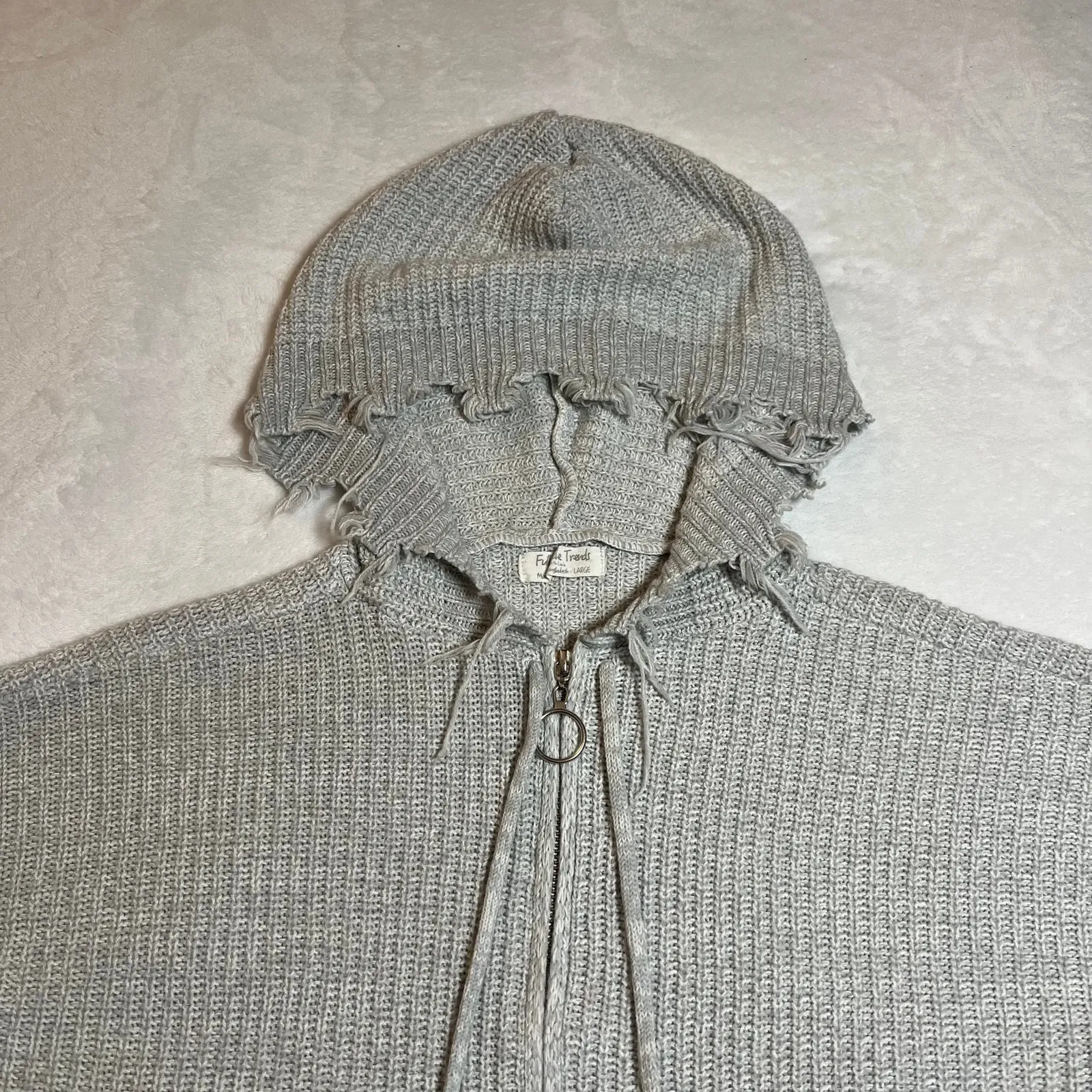 Full Circle Trends Crop Knit Full Zip Hoodie Sweater Jacket w/ Raw Hem Size L - Image 3