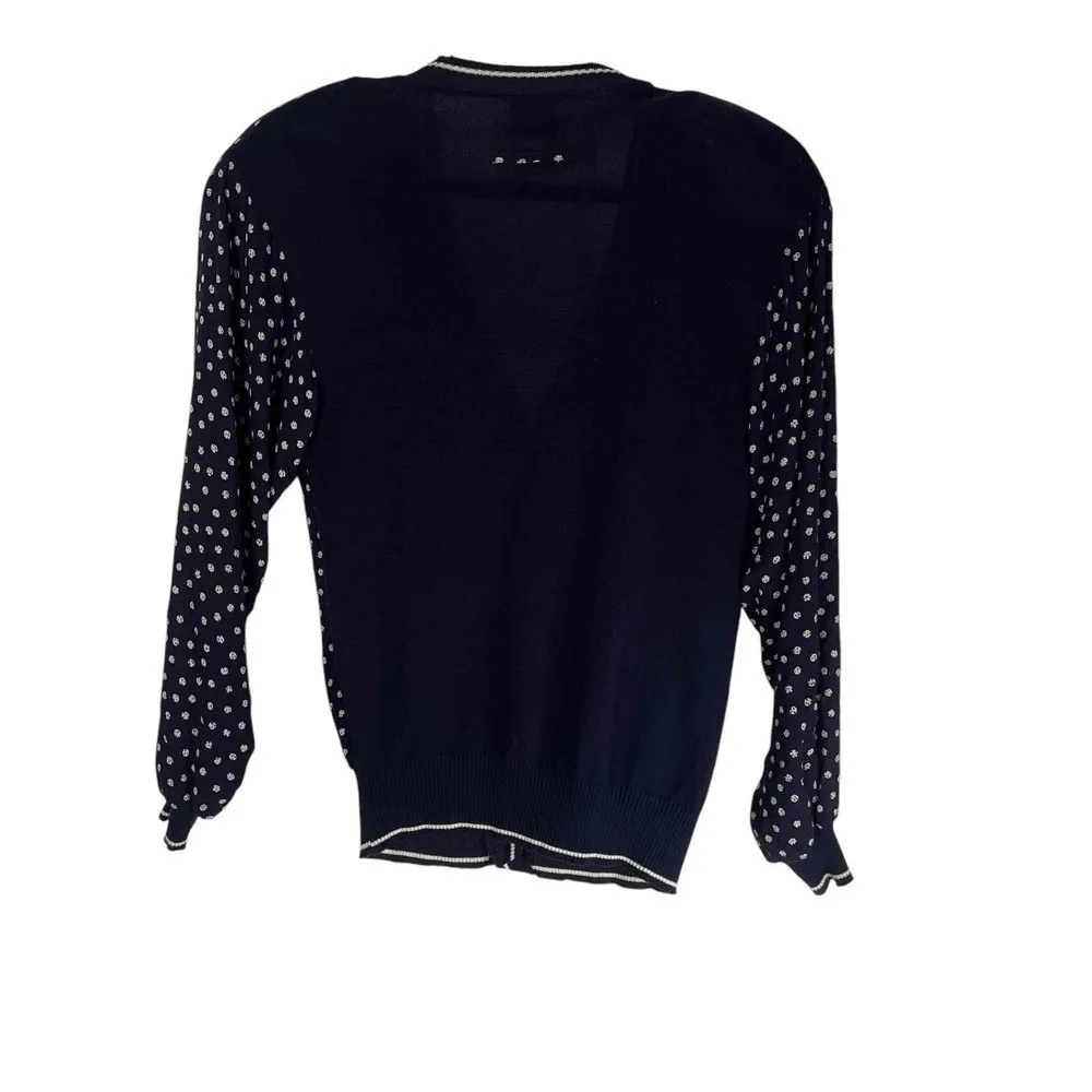 Evan Picone Women's Vintage 80s Navy White Polka Dot V Neck Button Up Cardigan S - Image 7