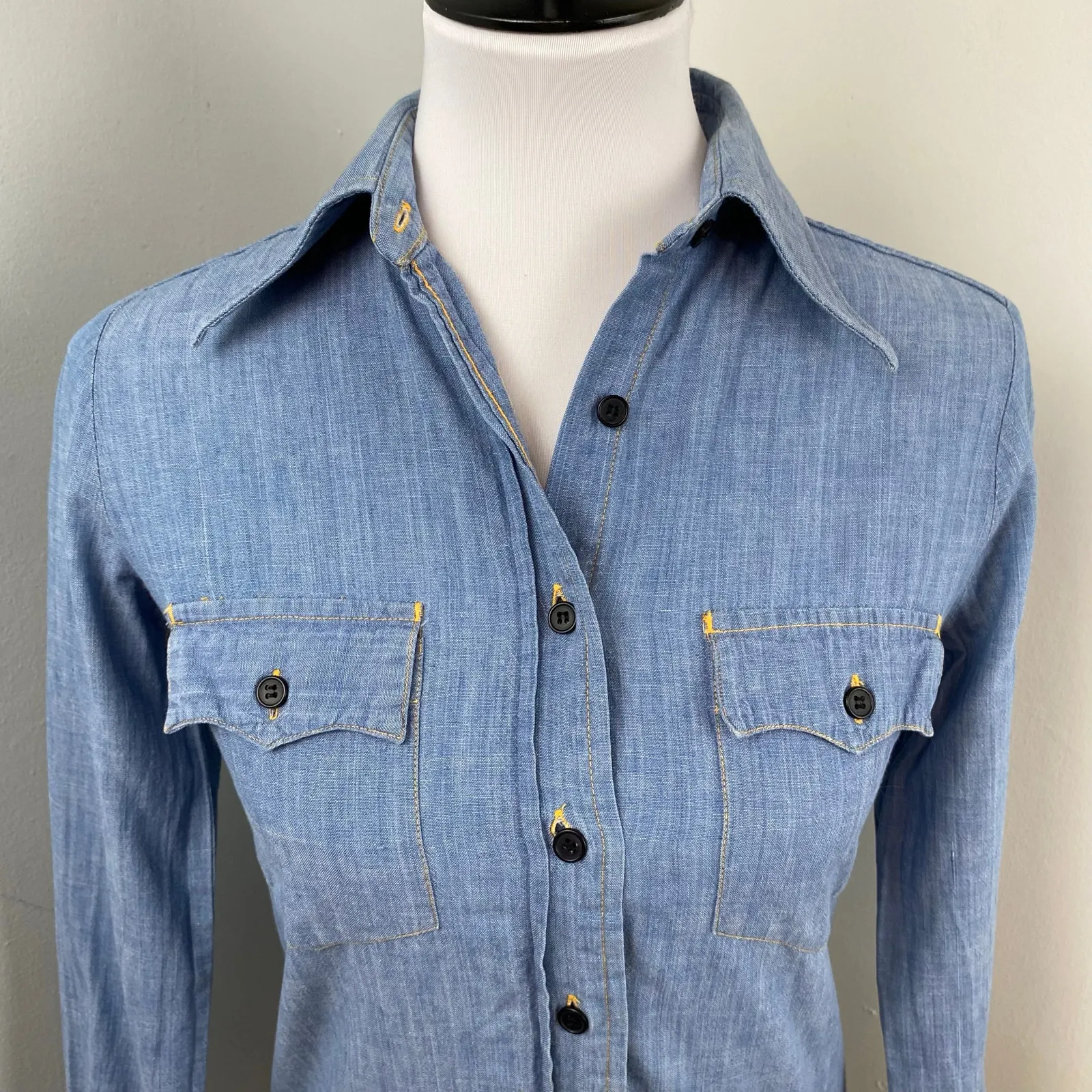 Vintage 70s Moody's Goose Disney Embroidered Chambray Denim Button Down Top Blue - Image 4