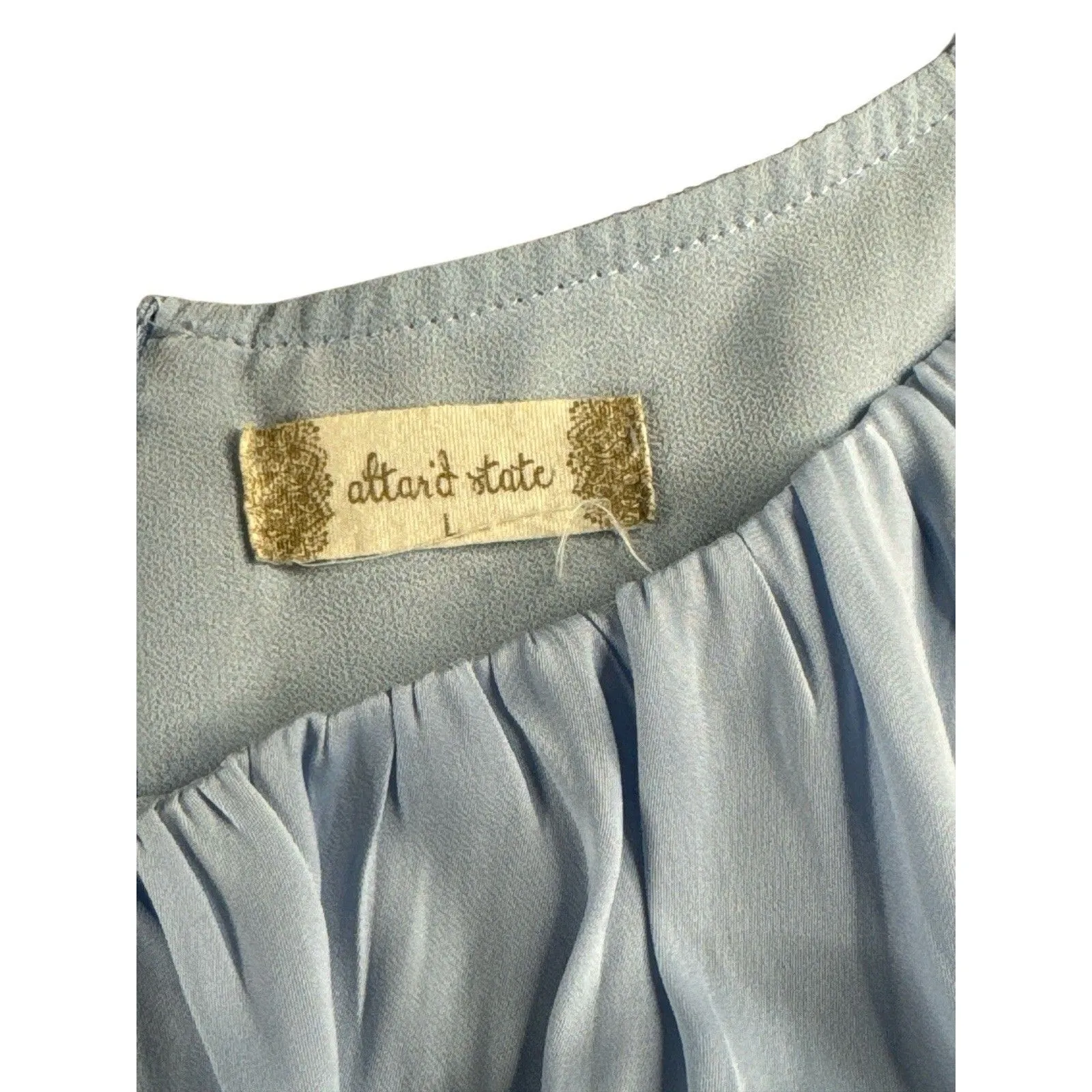 Altr’d State‎ Light Blue Puff Sleeve Babydoll Mini Dress Large Cottagecore Boho - Image 6