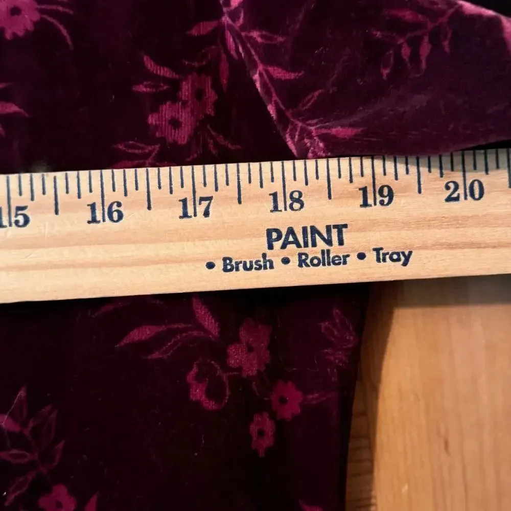 VTG L.L. Bean Cotton Blend oxblood velvet floral embossed long sleeve MAXI 12 Red - Image 5