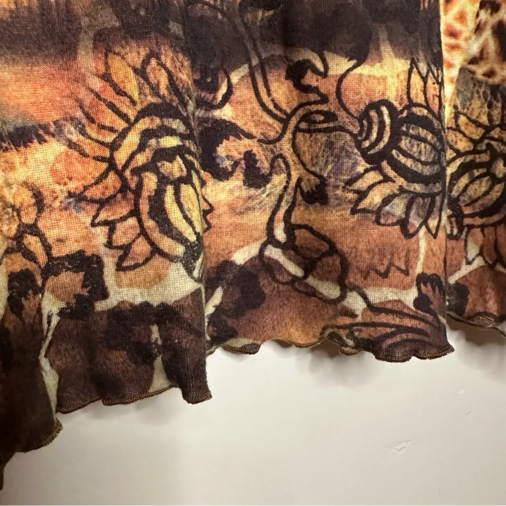 Impulse California Giraffe Lettuce Trim Long Sleeve Top Savanna Wildlife Animals Brown Size 2X - Image 5