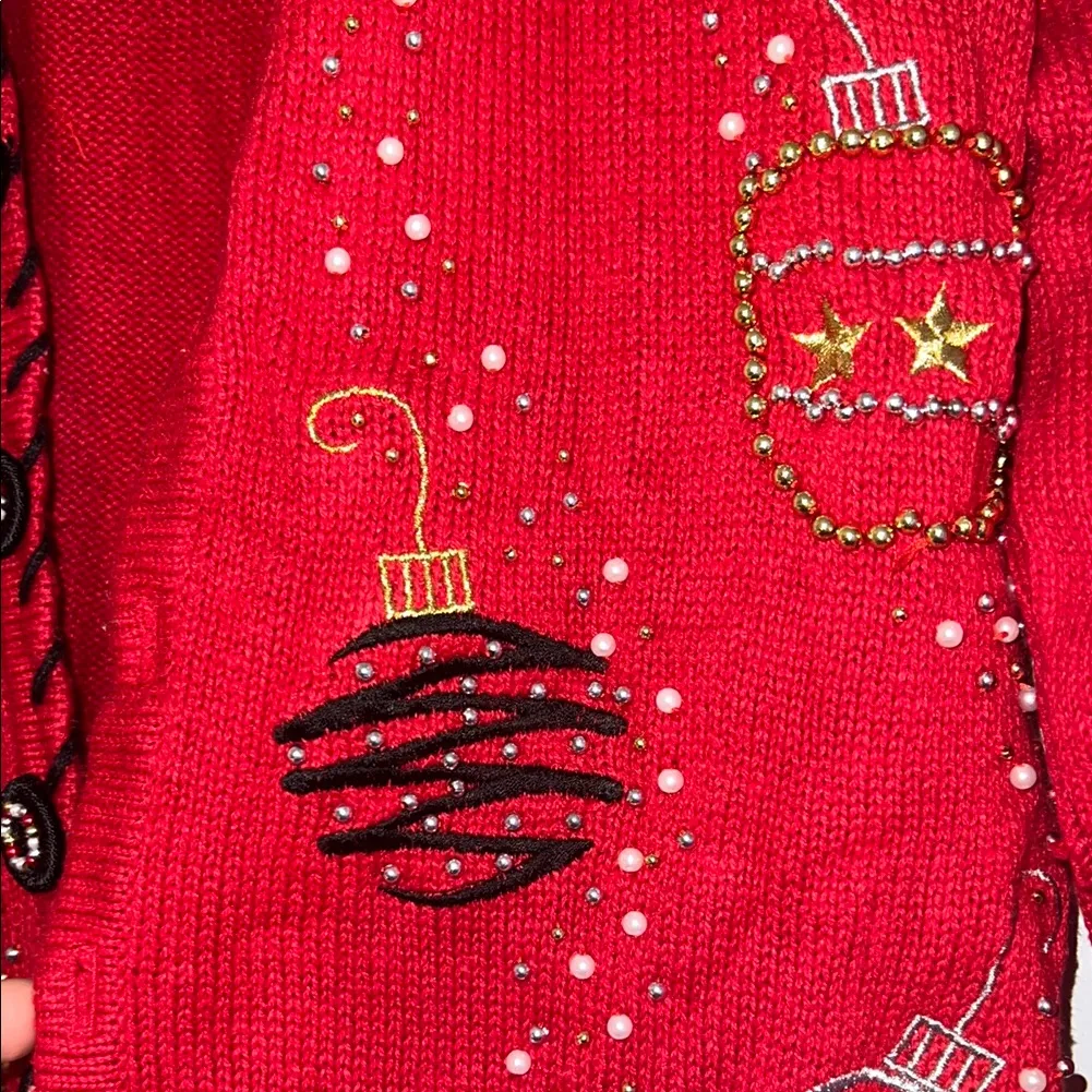 Vintage Basic Editions Red Holiday Cardigan - Image 4