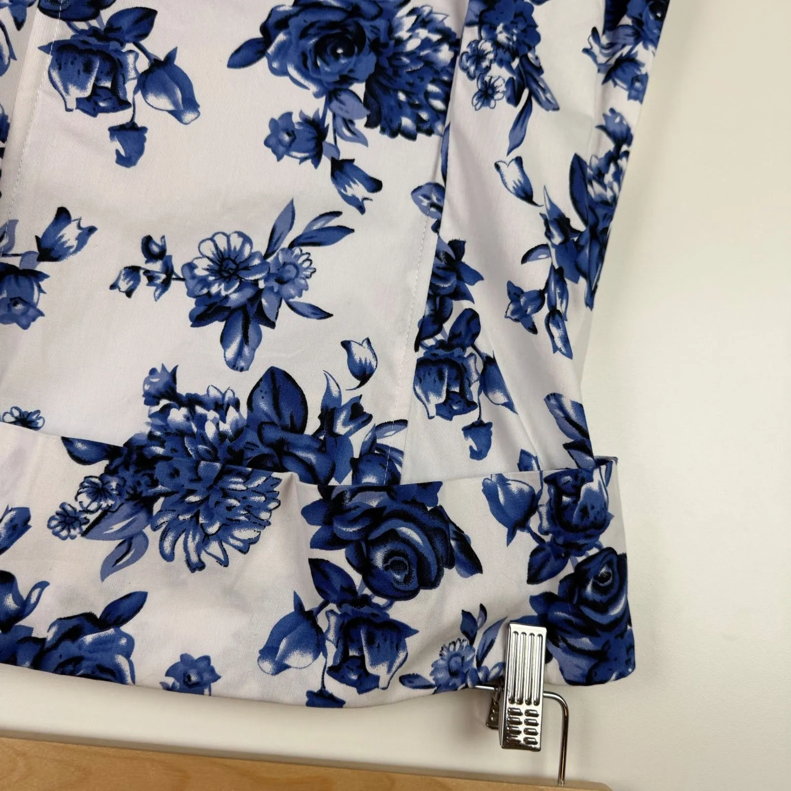 Mable Smitten Blue and White Strapless Midi Dress Medium Floral Cottage Wedding - Image 3