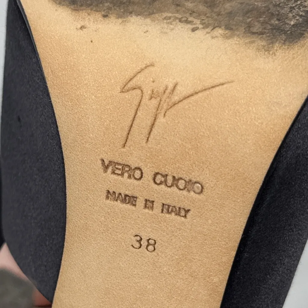 Giuseppe Zanotti Vintage Y2K Leather Flower Silk Platform Mule Sandal Heel Black - Image 11