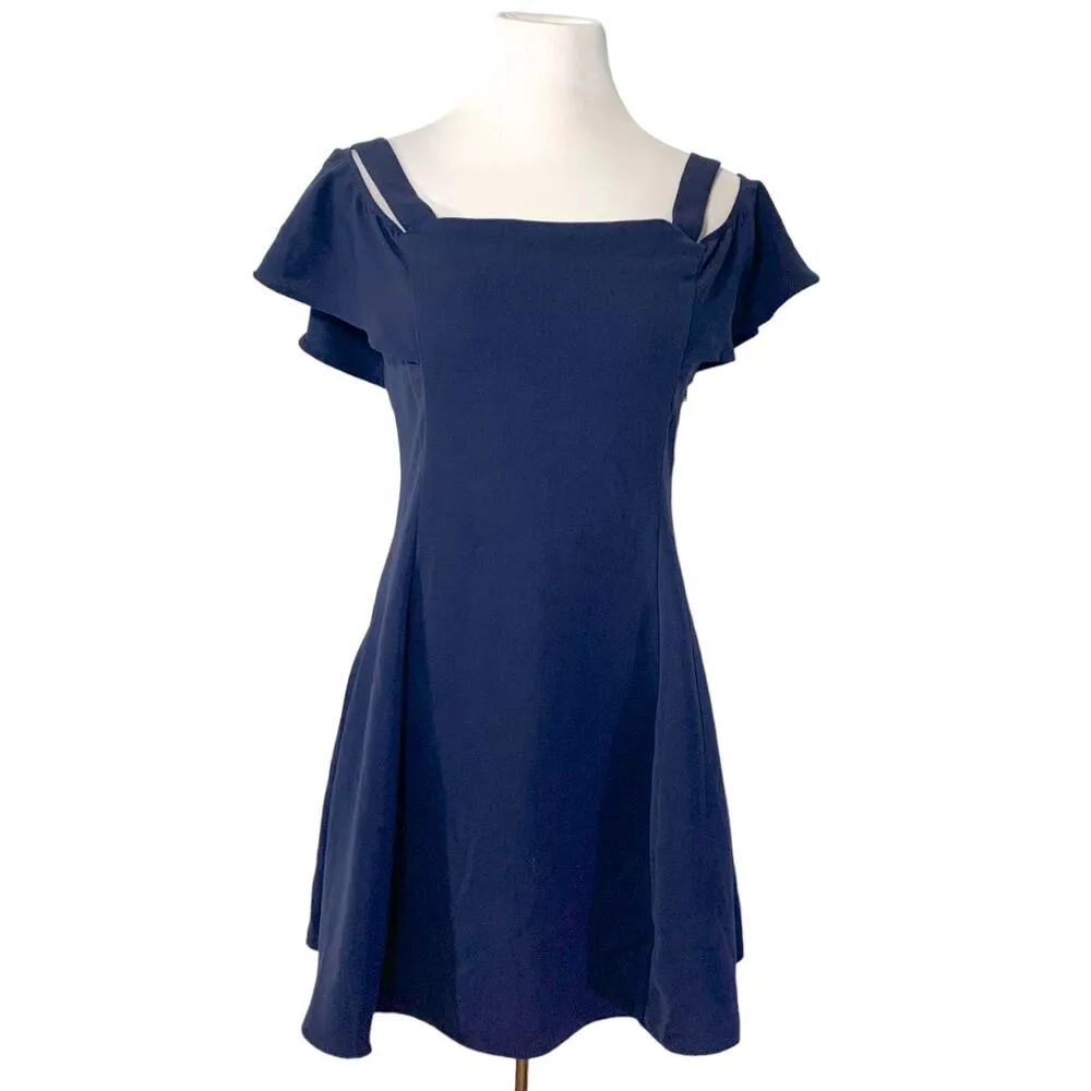 Likely Bellamy Fit and Flare Off the Shoulder Flutter Sleeve Mini Dress Navy 8 - Image 2