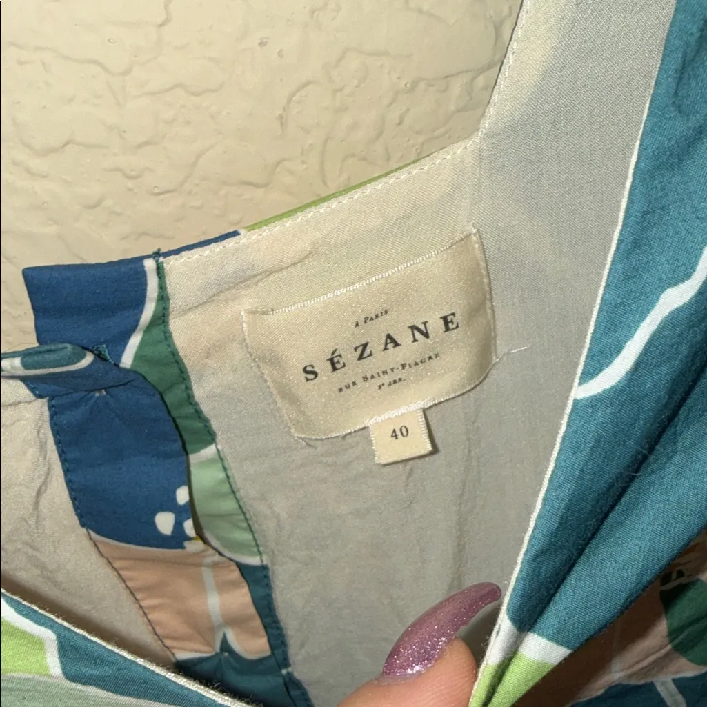 Sezane Floral Women's Top in Blue and Green european 40 - Image 4