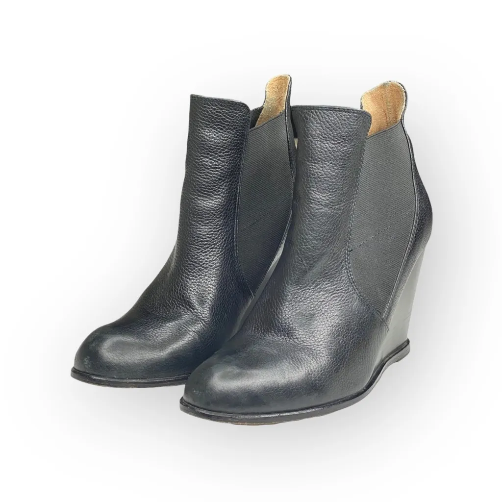 Corso Como Edgy Biker Wedge Heel Platform Leather Boots Booties Black 9.5M - Image 9