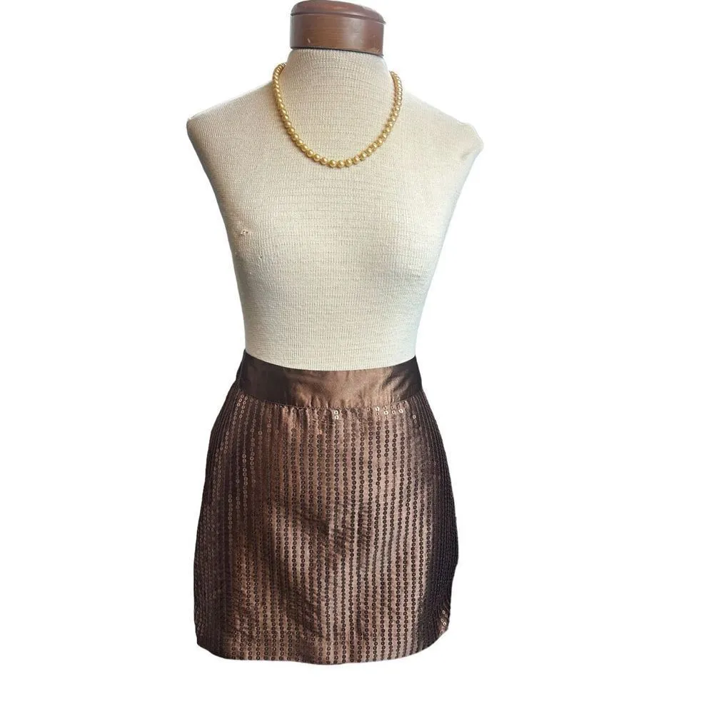 GAP Brown Sequin Mini Skirt Size 4 Side Zipper Short Disco - Image 3